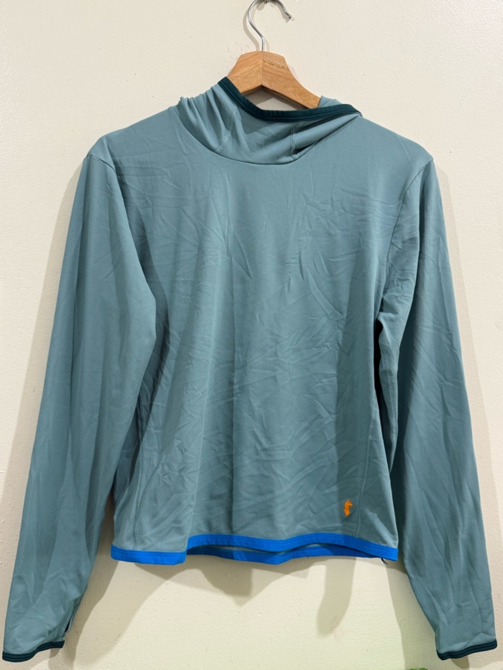 cotopaxi Teal Long Sleeve Hoodie with Blue Trim